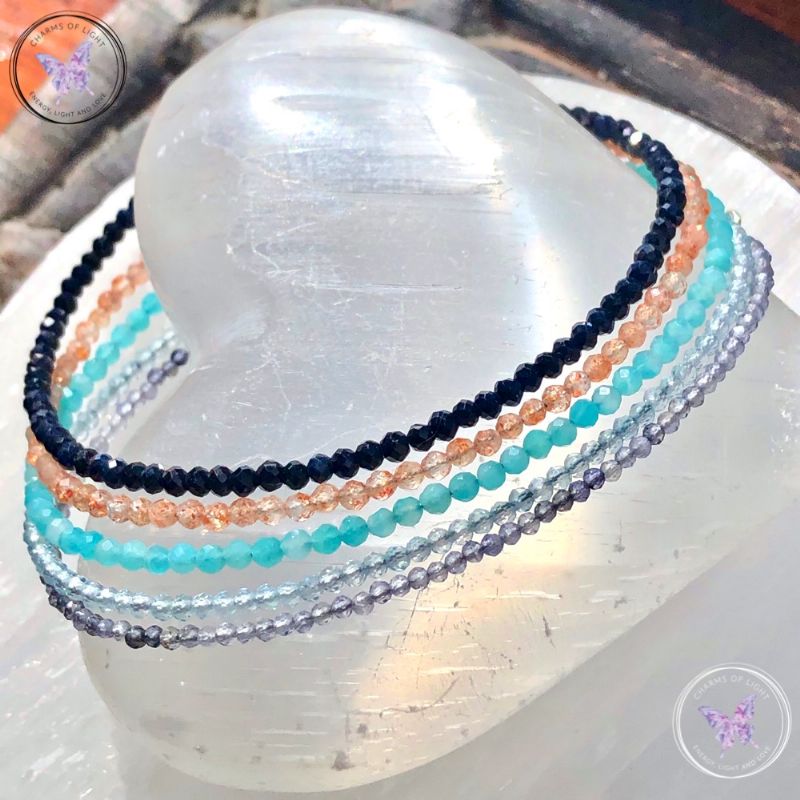 Sky Blue Topaz Micro Faceted Beaded Bracelet Silver